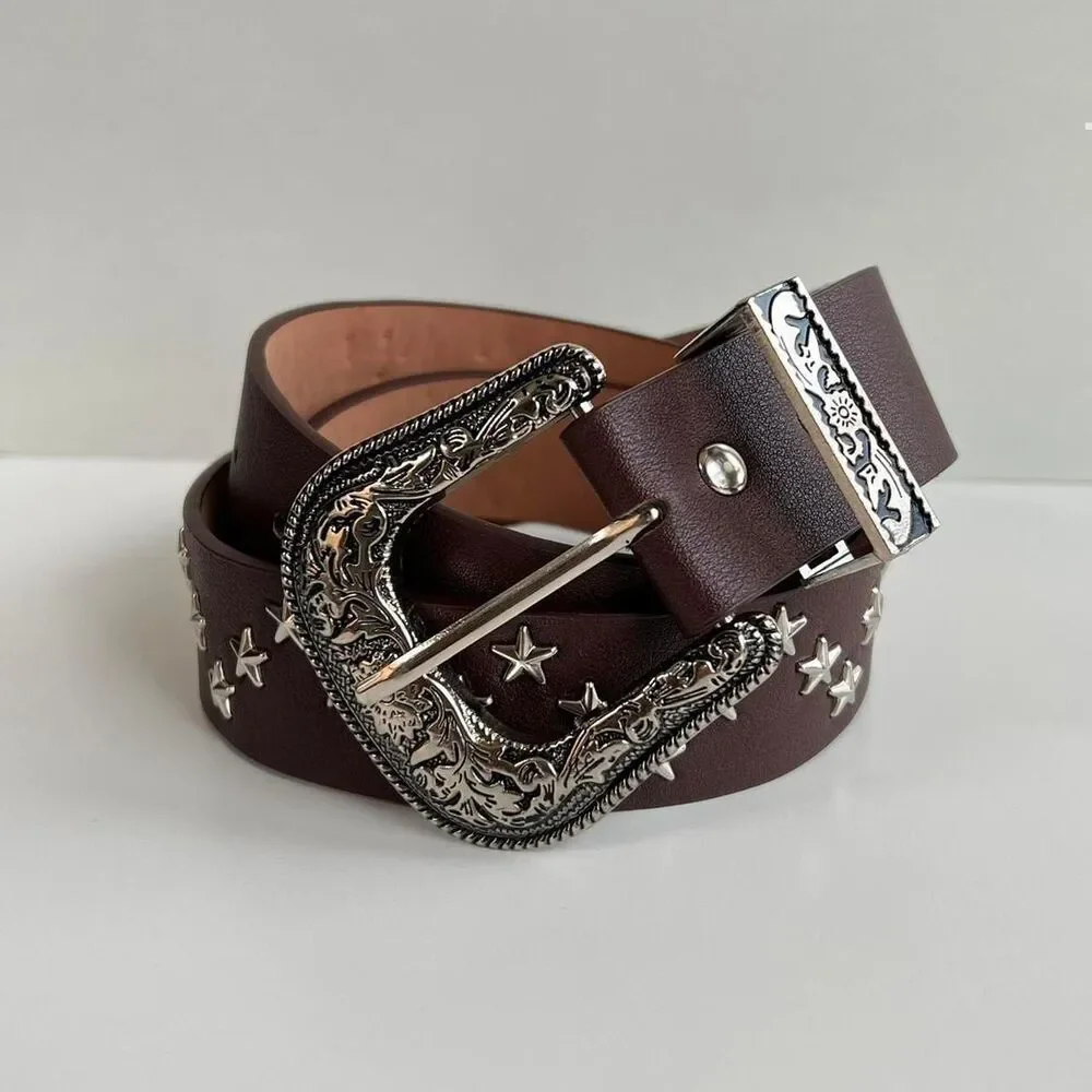 y2k brown american western cowboy boho star studded belt
